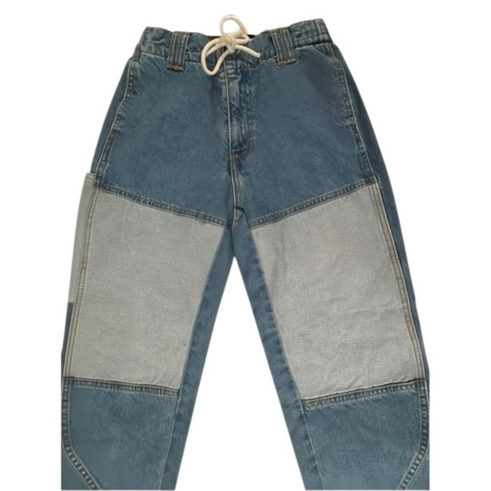 Y2K Patchwork Colorblock Denim Joggers‎ Size XS Streetwear Grunge Drawstring